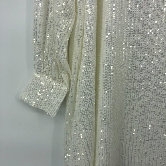 Pretty Lavish white sequined long sleeve mini Dress US 8 Balloon Sleeve - Picture 6 of 9